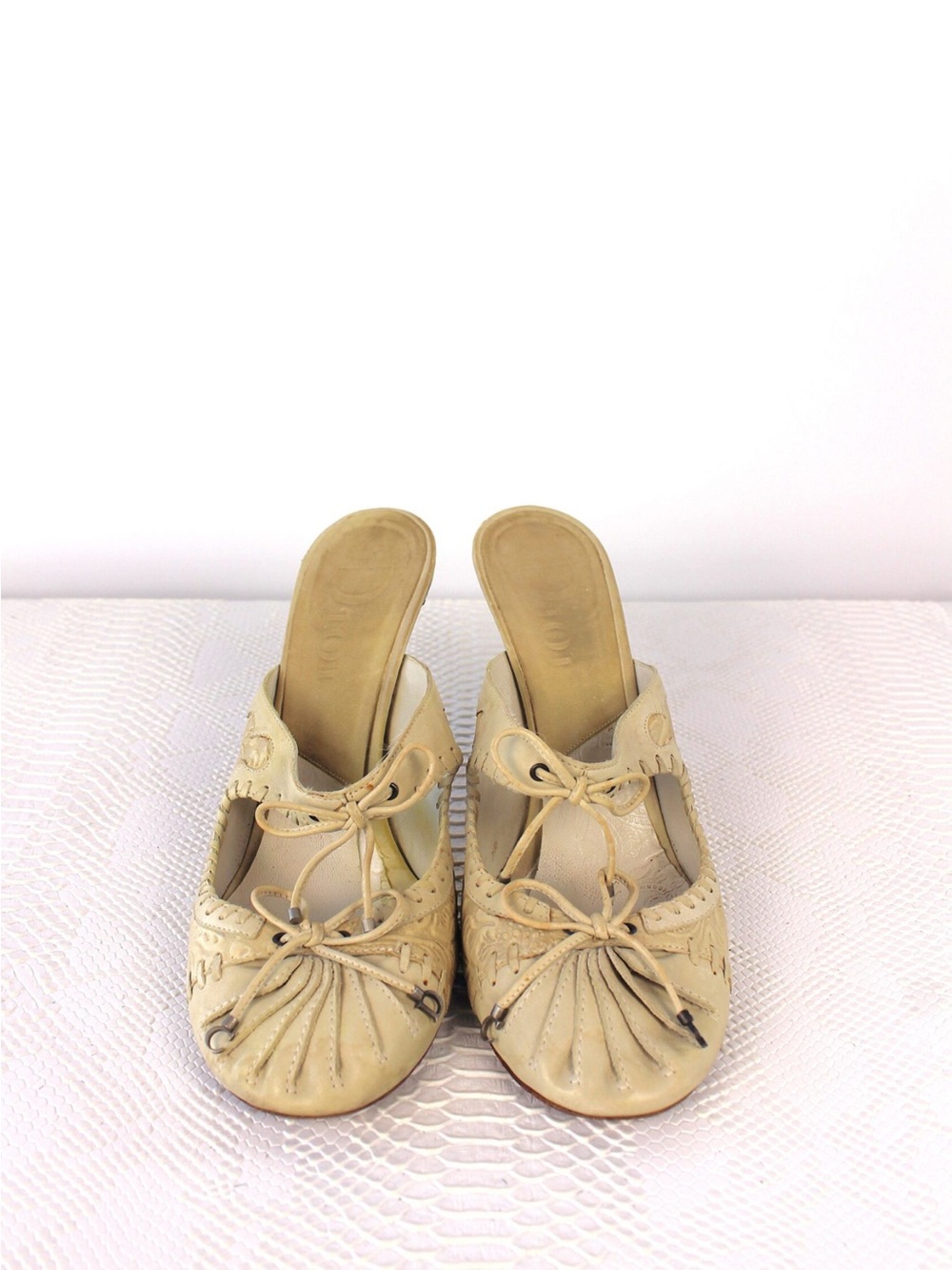 Dior Beige Leather Lace-Up Heeled Mules - Picture 2 of 6